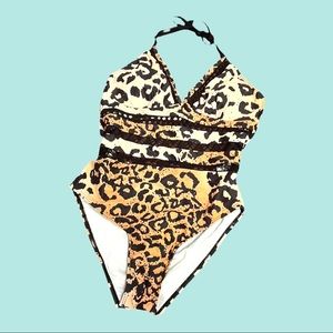 Leopard Print Halter One-Piece Swimsuit